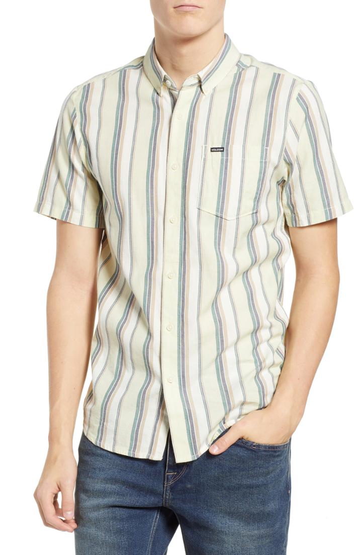 Men's Volcom Multitone Stripe Woven Shirt, Size - Green