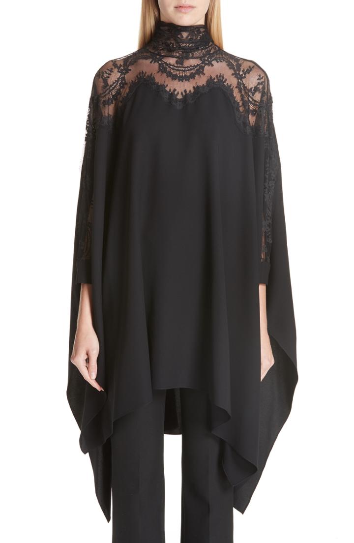 Women's Oscar De La Renta Lace Panel Stretch Silk Top