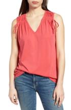 Women's Caslon Ruched Shoulder Cotton Blend Tank - Pink