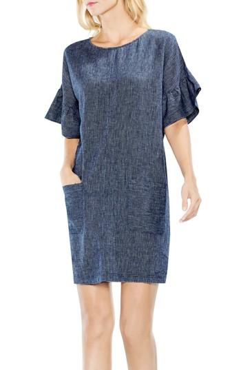 Women's Two By Vince Camuto Ruffle Sleeve Drop Shoulder Shift Dress, Size - Blue