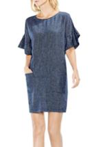 Women's Two By Vince Camuto Ruffle Sleeve Drop Shoulder Shift Dress, Size - Blue