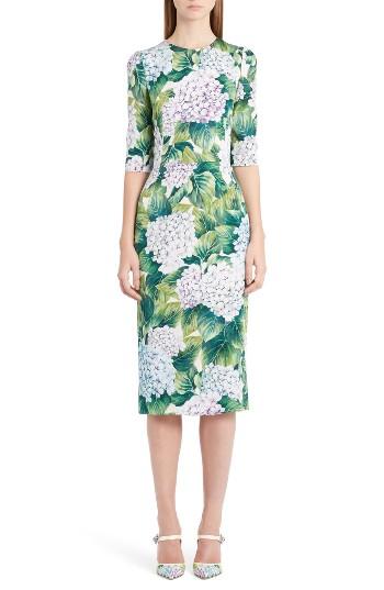 Women's Dolce & Gabbana Hydrangea Print Stretch Silk Dress Us / 44 It - Green