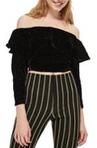 Women's Topshop Studded Off The Shoulder Velvet Top Us (fits Like 0) - Black