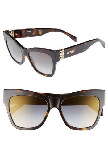 Women's Moschino 53mm Cat's Eye Sunglasses - Dark Havana
