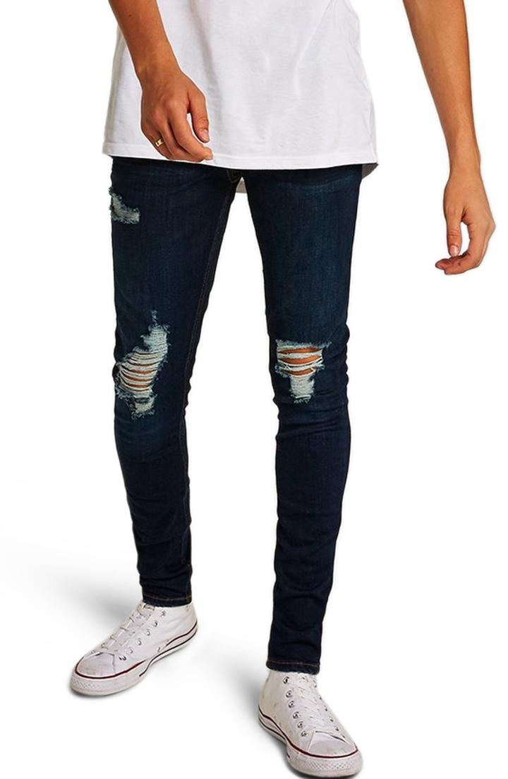 Men's Topman Skinny Fit Ripped Spray-on Jeans R - Blue