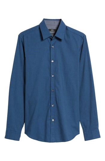 Men's Boss Lukas Regular Fit Microprint Flannel Sport Shirt, Size - Blue
