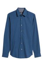 Men's Boss Lukas Regular Fit Microprint Flannel Sport Shirt, Size - Blue