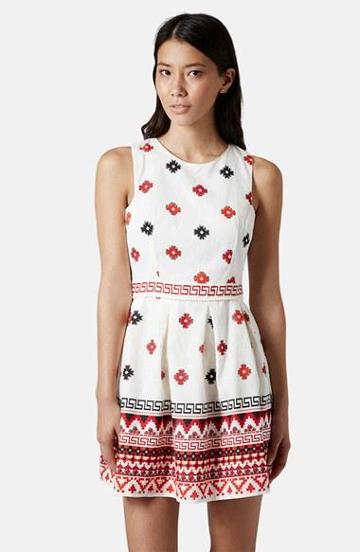 Topshop Print Pompom Trim Fit &