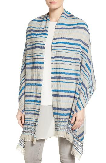 Women's Eileen Fisher Stripe Organic Cotton Knit Wrap