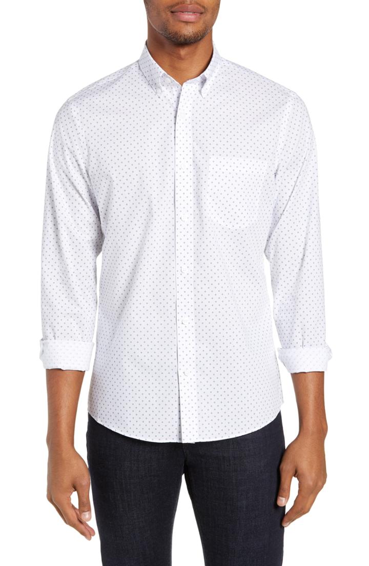 Men's Nordstrom Men's Shop Regular Fit Non-iron Geo Print Sport Shirt - White