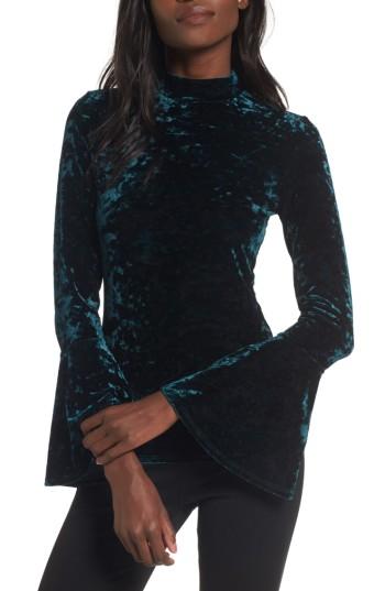 Women's Lost + Wander Victoria Crushed Velvet Bell Sleeve Top - Green