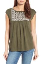 Women's Caslon Embroidered Cap Sleeve Knit Top - Green
