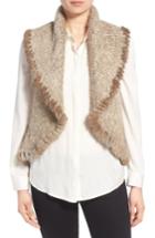 Women's Love Token Knit Vest With Genuine Rabbit Fur Trim - Brown