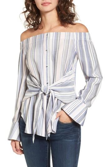 Women's Love, Fire Stripe Off The Shoulder Top - Blue