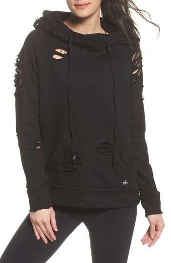 Women's Alo Ripped Hoodie - Black