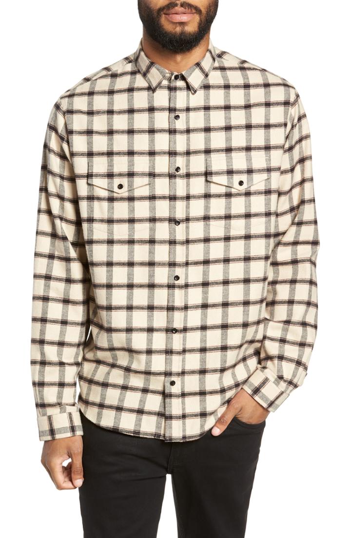 Men's The Kooples Long Sleeve Plaid Fit Sport Shirt, Size Small - Beige