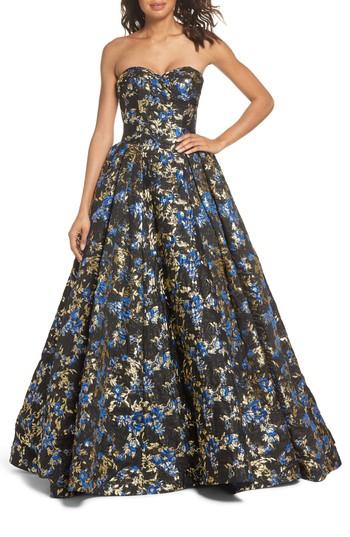 Women's Mac Duggal Brocade Bustier Gown - Blue