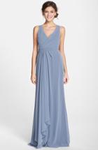 Women's Monique Lhuillier Bridesmaids Sleeveless V-neck Chiffon Gown - Blue