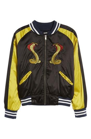 Women's Hudson Jeans Snake Satin Bomber Jacket - Black