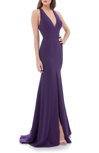 Women's Carmen Marc Valvo Infusion V-neck Halter Style Gown