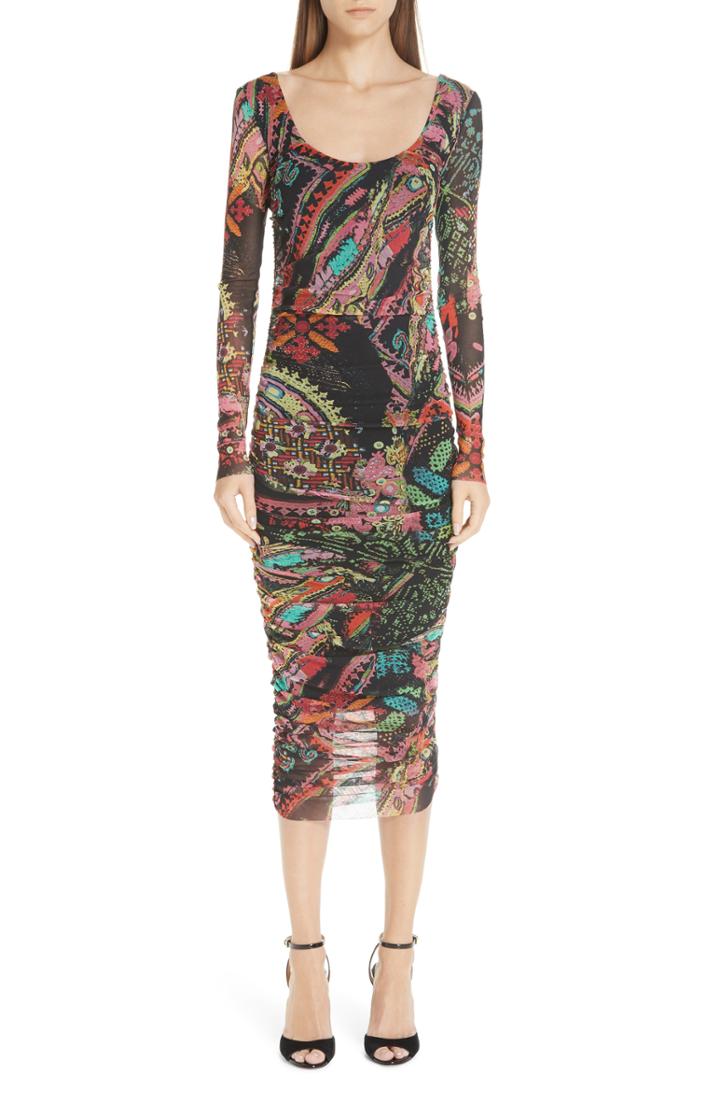 Women's Fuzzi Print Tulle Scoop Neck Dress - Black