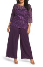 Women's Alex Evenings Embroidered Top & Chiffon Pants
