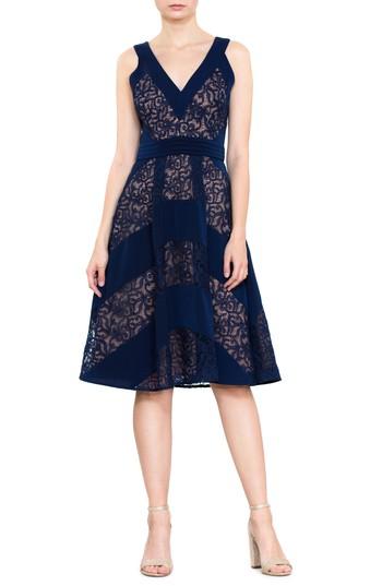 Women's Harlyn Mixed Lace Fit & Flare Dress - Blue