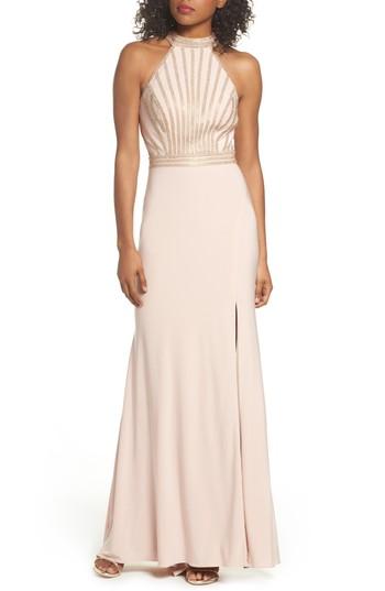 Women's Xscape Embellished Halter Neck Gown - Pink