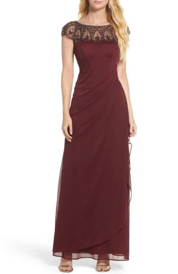 Petite Women's Xscape Ruched Jersey Gown P - Red