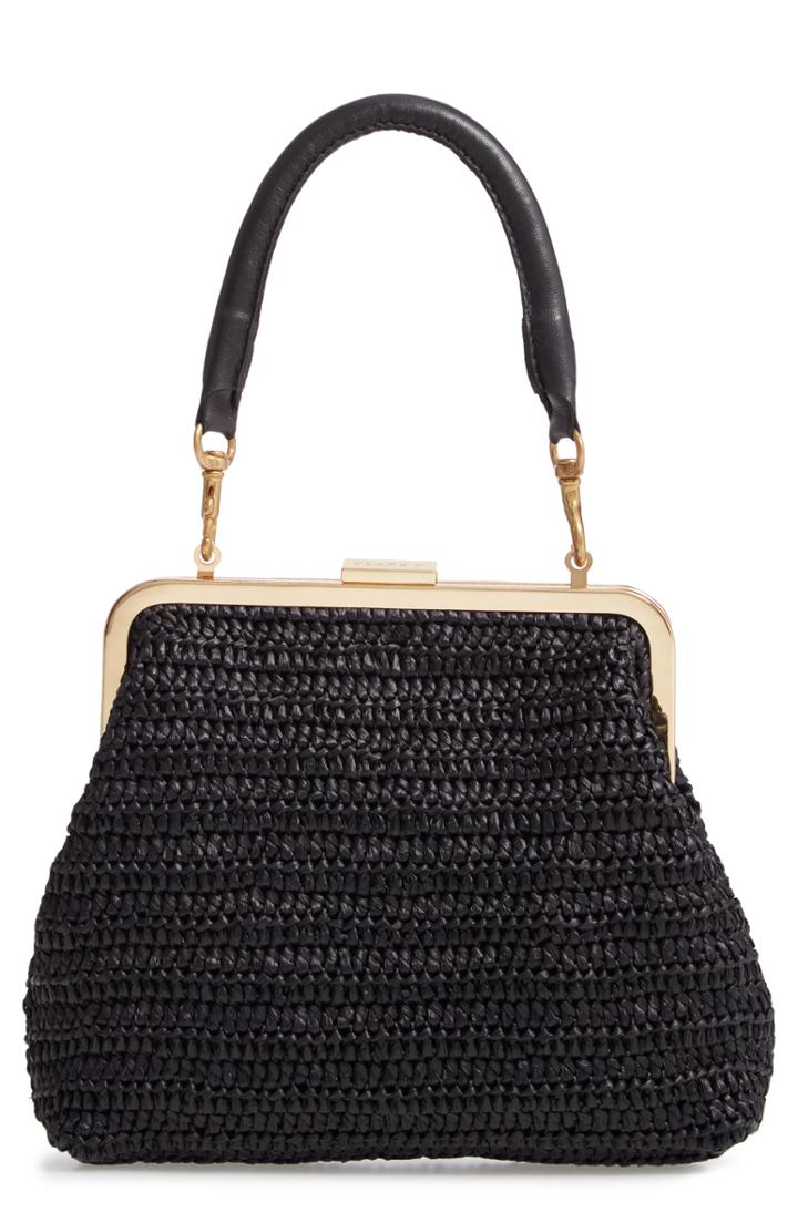 Clare V. Flore Raffia Frame Clutch - Black