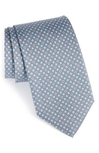 Men's Salvatore Ferragamo Salvia Floral Print Silk Tie, Size - Grey