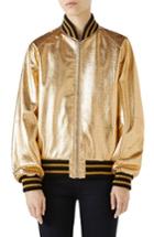 Women's Gucci Metallic Perforated Leather Bomber Jacket Us / 42 It - Metallic