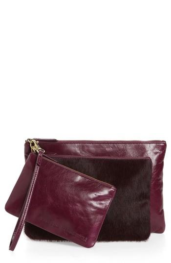 Hobo Triad 3-pack Zip Top Leather & Genuine Calf Hair Travel Pouches - Purple