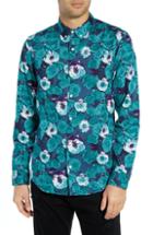 Men's The Rail Floral Print Flannel Shirt, Size - Blue/green