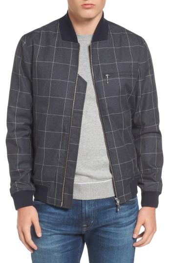 Men's Lacoste Check Flannel Bomber Jacket - Blue