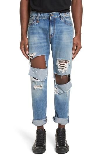 Men's R13 Sid Distressed Cutoff Straight Leg Jeans - Blue