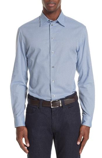 Men's Emporio Armani Regular Fit Geometric Sport Shirt - Blue