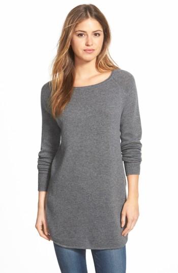 Women's Halogen Shirttail Wool & Cashmere Boatneck Tunic, Size - Grey