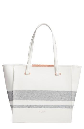 Ted Baker London Large Glitter Stripe Shopper - White