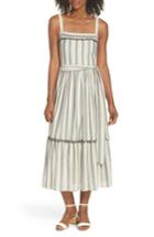 Petite Women's Maggy London Stripe Ruffle Hem Midi Dress P - Grey