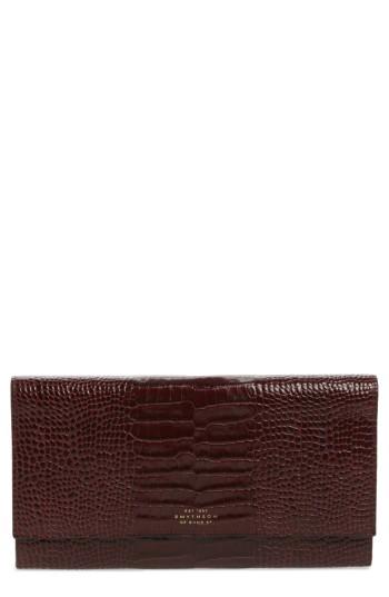 Women's Smythson Mara Marshall Croc Embossed Leather Travel Wallet - Burgundy