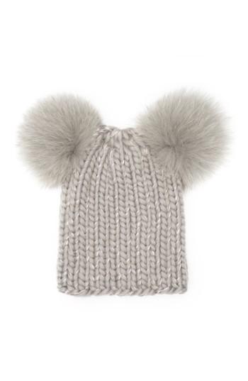 Women's Eugenia Kim Mimi Beanie With Genuine Fox Fur Pompoms - Beige