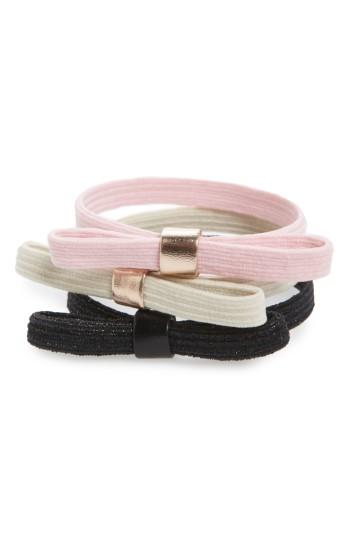 L. Erickson Set Of 3 Bow Ponytail Holders, Size - Pink