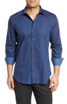 Men's Bugatchi Slim Fit Square Jacquard Sport Shirt - Blue