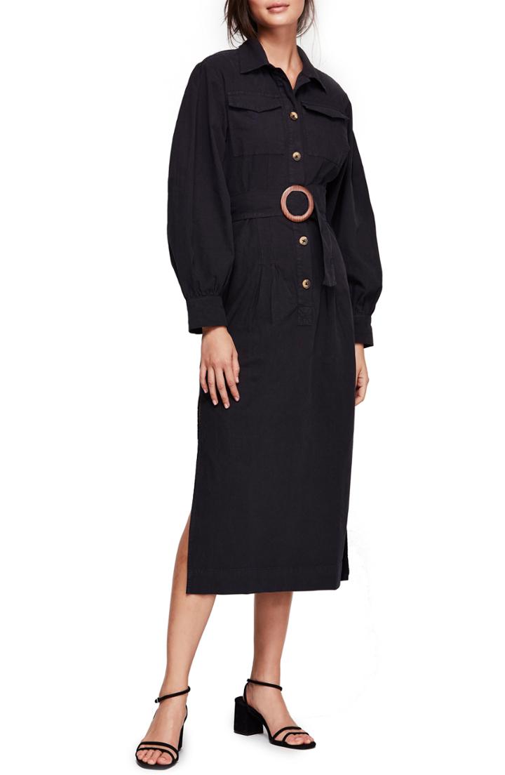 Women's Free People Audrey Midi Shirtdress - Black