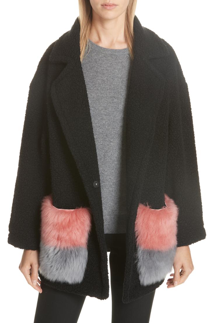 Women's Anne Vest Berri Wool Blend Coat With Genuine Shearling Pockets Us / 34 De - Black