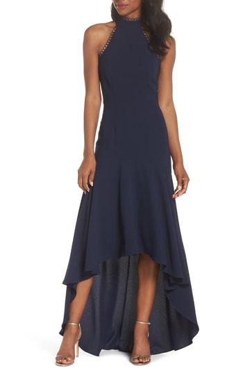 Women's Ml Monique Lhuiller Crepe Halter High/low Gown - Blue