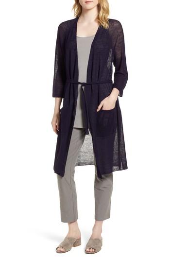 Women's Eileen Fisher Long Organic Linen Blend Kimono Cardigan - Blue