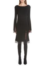 Women's Adeam Lace Trim Ribbed Silk Dress - Black