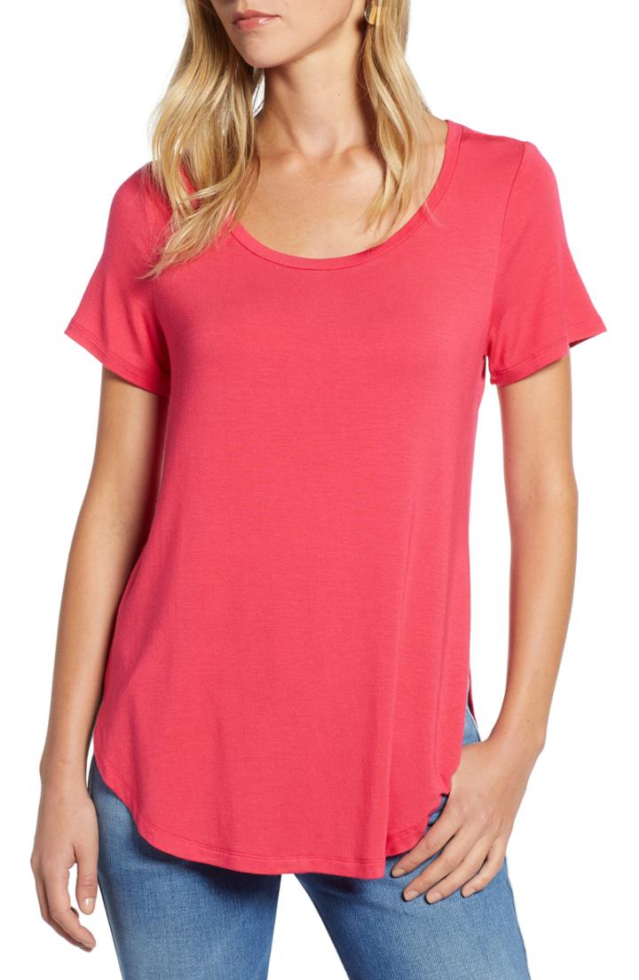 Women's Halogen Short Sleeve Shirttail Tee, Size - Pink